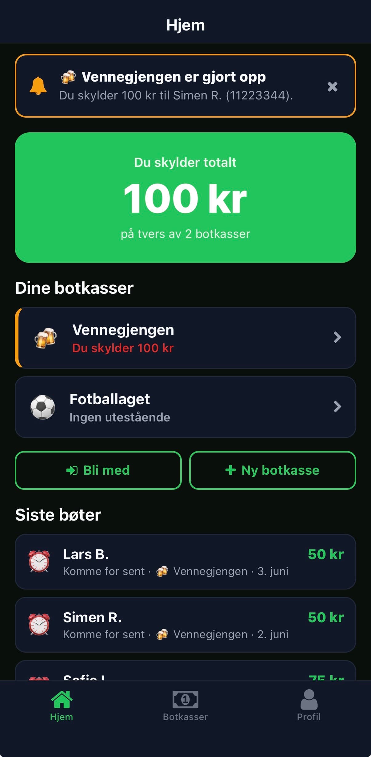 Botkassa — Hjem